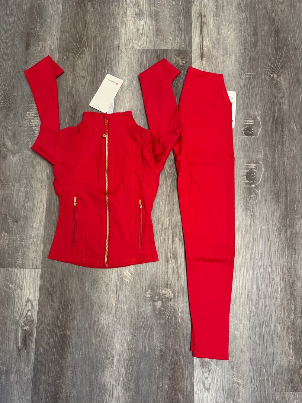 Lululemon Red Women's Zip-Front Active Jacket & Leggings Set